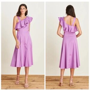 Veronica Beard Lavender One-Shoulder Ruffle Midi Dress